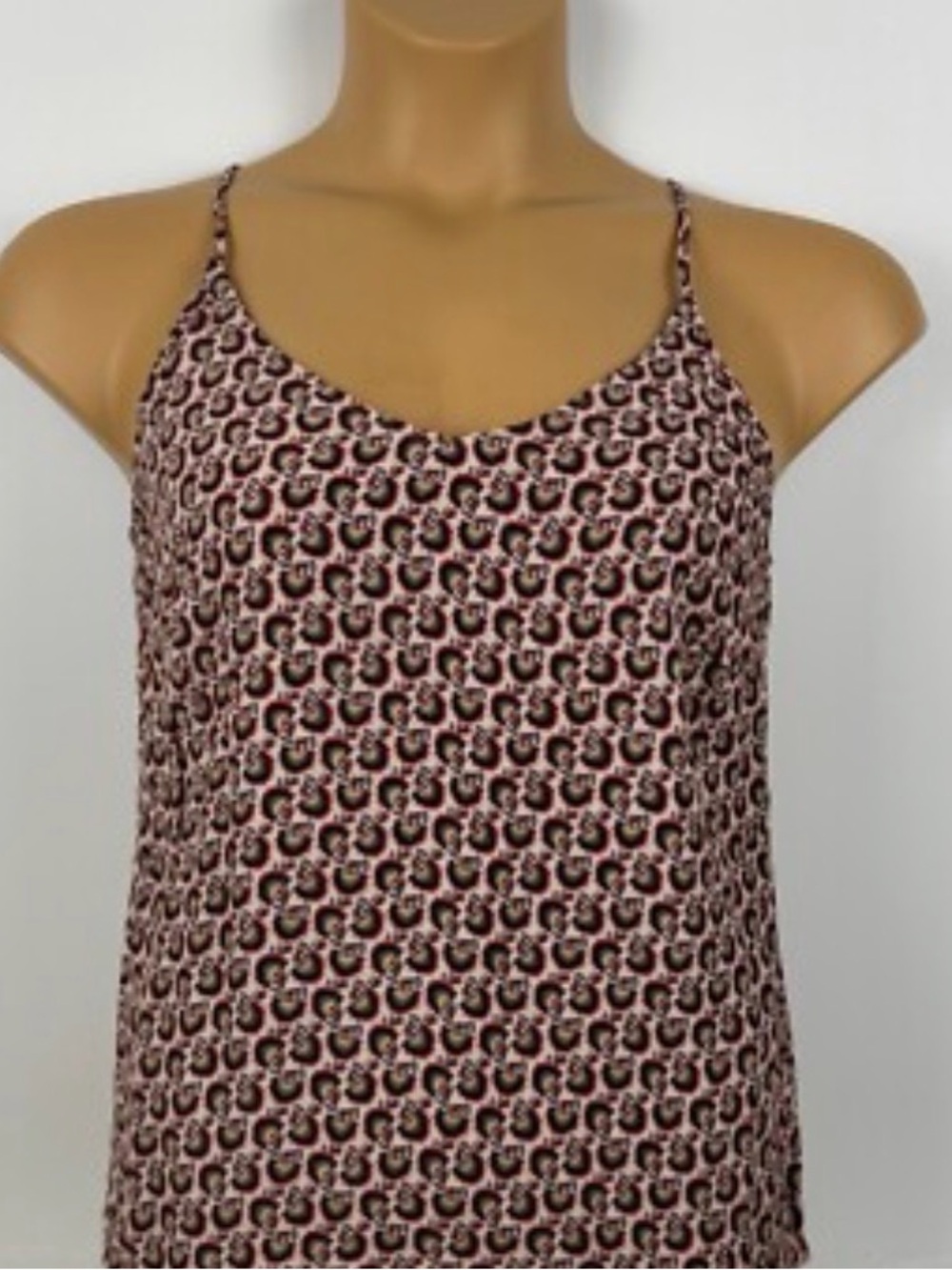 CAbi Pink and Black Patterned Spaghetti Strap Cami